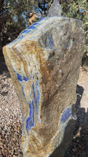 Blue Lapis Lazuli stone fountain by The Rock Star Gallery in outdoor setting.