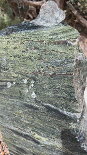 Rocky Mountain Green Granite stone fountain by The Rock Star Gallery in stone garden landscape design.