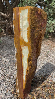 Verde Canyon Onyx stone fountain by The Rock Star Gallery® in a courtyard setting.