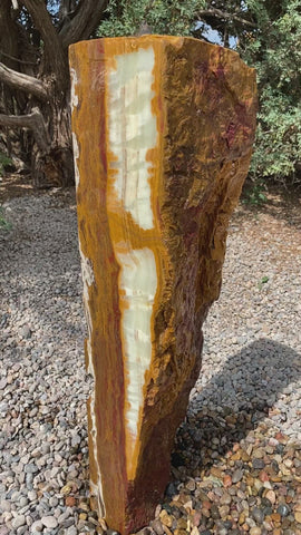 Verde Canyon Onyx stone fountain by The Rock Star Gallery® in a courtyard setting.