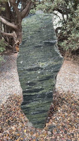 Rocky Mountain Green Granite stone fountain by The Rock Star Gallery in stone garden landscape design.