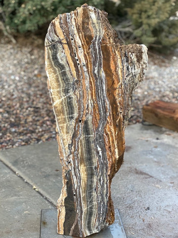 Caramel Canyon Onyx stone fountain made by The Rock Star Gallery.