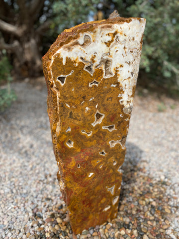 Verde Canyon Onyx stone fountain by The Rock Star Gallery® in a courtyard setting.