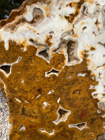 Verde Canyon Onyx stone fountain by The Rock Star Gallery® in a courtyard setting.