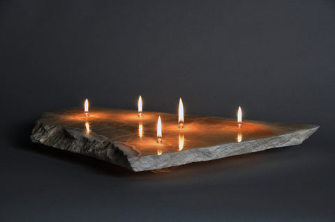 Sunrise Onyx Stone Floating Candle oil lamp by The Rock Star Gallery for interior or exterior settings.