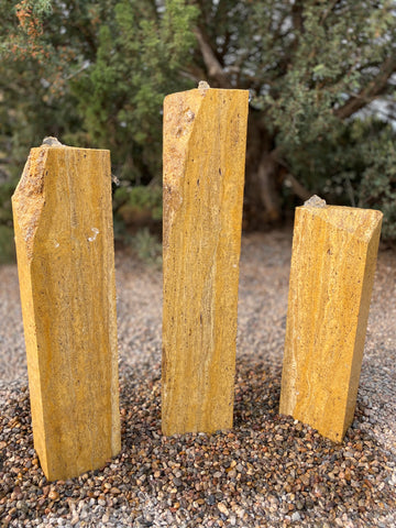 El Malpais Marble stone fountain by The Rock Star Gallery in garden landscape.