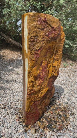 Verde Canyon Onyx stone fountain by The Rock Star Gallery® in a courtyard setting.