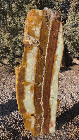 Verde Canyon Onyx stone fountain by The Rock Star Gallery® in a courtyard setting.